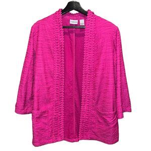 Chicos Cardigan Jacket Womens 2‎ (US L/12) Pink 3/4 Sleeve Pockets